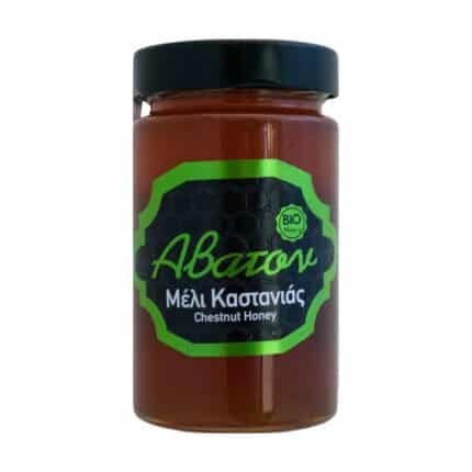 A jar of Abaton Organic Chestnut Honey 400g