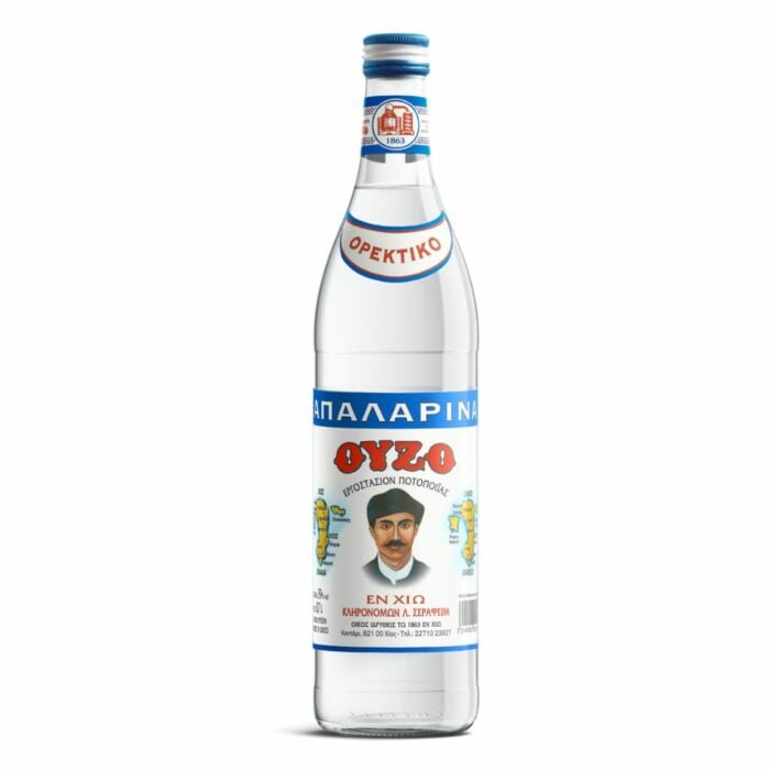 A bottle of Ouzo Apalarina from Chios island