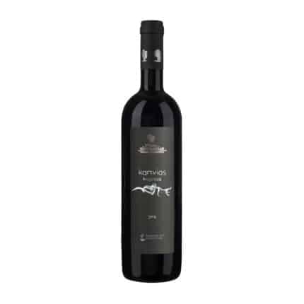 Hatzimichalis Kapnias Red 750ml bottle from Greece, featuring a sophisticated label with gold and dark red accents, known for its rich, complex flavor with notes of dark berries, spices, and oak, ideal for pairing with red meats, game, and aged cheeses.