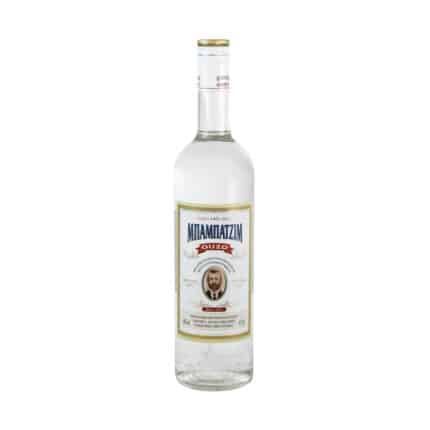 Ouzo Babatzim bottle from Greece, featuring a classic design with a white and blue label, known for its high-quality anise-flavored spirit, ideal for serving chilled as an aperitif or pairing with traditional Greek meze dishes.