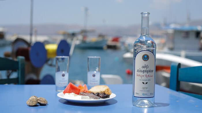 Ouzo Plomari served at a small seaside restaurant