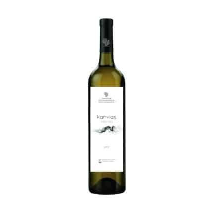 Hatzimichalis Kapnias White 750ml bottle from Greece, featuring a sophisticated label with gold and white accents, offering a well-balanced, aromatic profile with notes of citrus and green apple, perfect for pairing with seafood, poultry, and creamy pasta dishes.