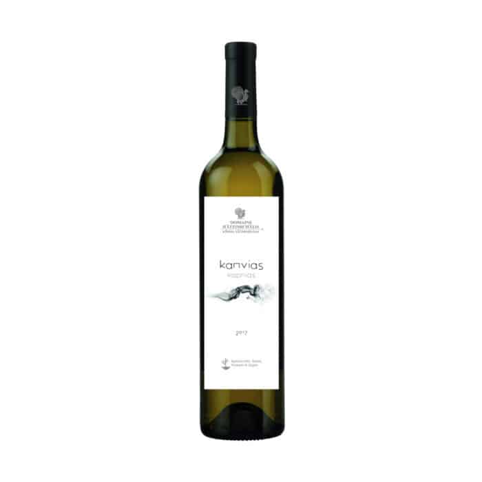 Hatzimichalis Kapnias White 750ml bottle from Greece, featuring a sophisticated label with gold and white accents, offering a well-balanced, aromatic profile with notes of citrus and green apple, perfect for pairing with seafood, poultry, and creamy pasta dishes.