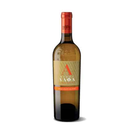 Ktima Alfa Sauvignon Blanc wine bottle from Florina, Northern Greece, showcasing a sleek design with a white label, fruity aromas, and mellow taste, perfect for pairing with fish, seafood, or pasta dishes