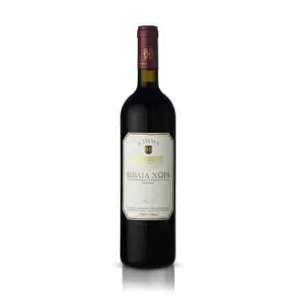 Biblia Chora Estate Red 750ml bottle from Greece, featuring an elegant label with gold accents, known for its rich, full-bodied flavor with notes of dark fruit and spices, perfect for pairing with red meats, game, and mature cheeses.