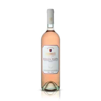 Biblia Chora Estate Rosé 750ml bottle from Greece, featuring a stylish label with pink accents, known for its crisp, refreshing taste with notes of red berries and floral hints, perfect for pairing with seafood, salads, and light appetizers.