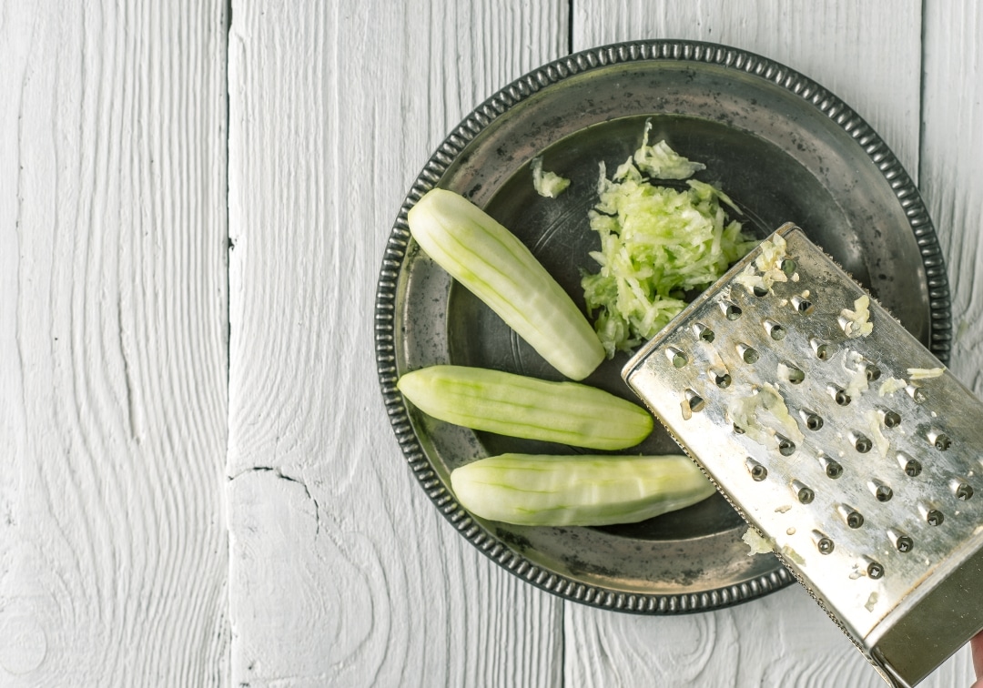 grated cucumber for greek tzatziki prep