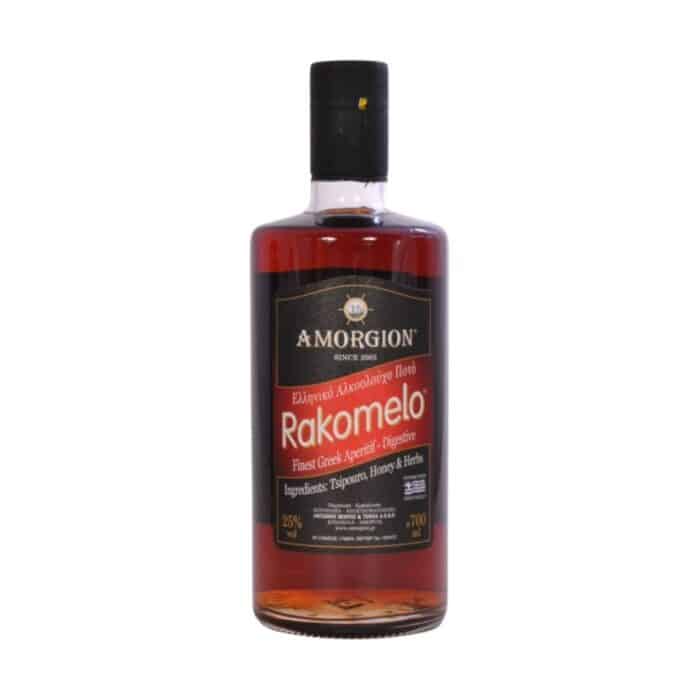 a bottle of amorgion rakomelo