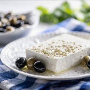 greek feta slice on a plate