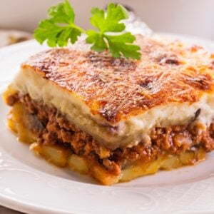 a plate of greek mousaka